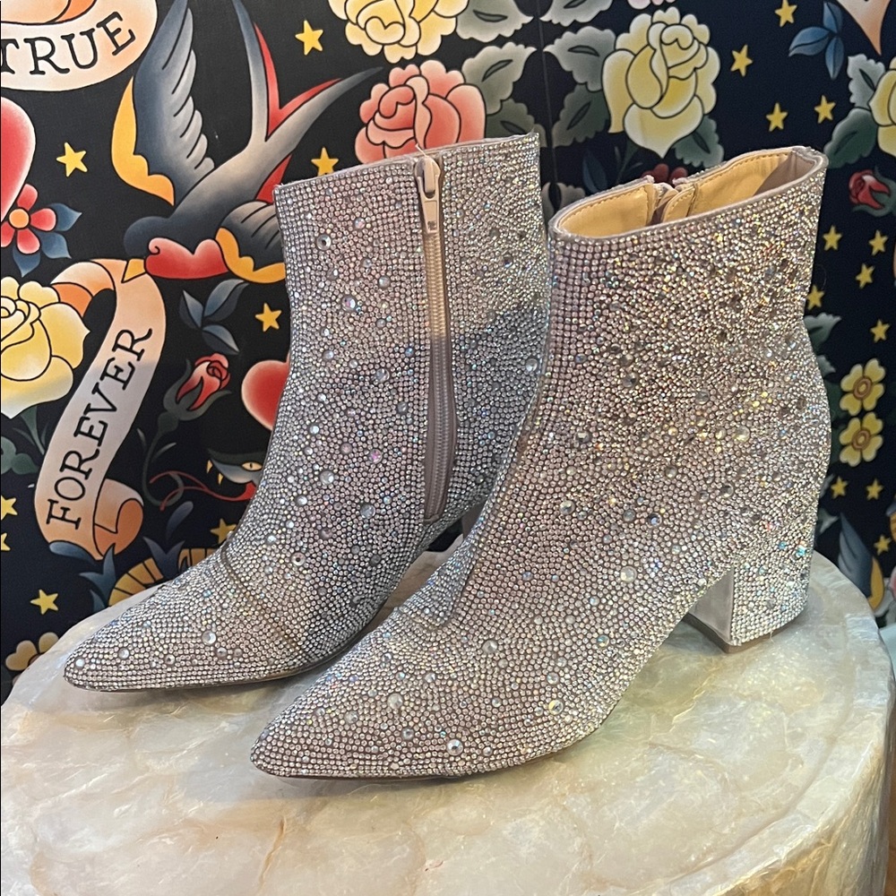 Betsey Johnson Rhinestone Ankle Boots – Size 7